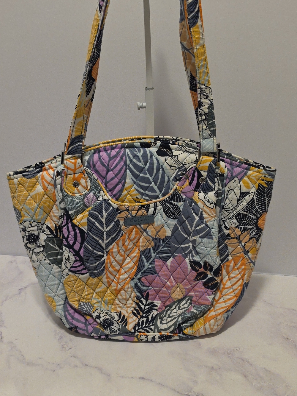 Vera Bradley Quilted Floral Tote Bag in Yellow, Purple & Gray